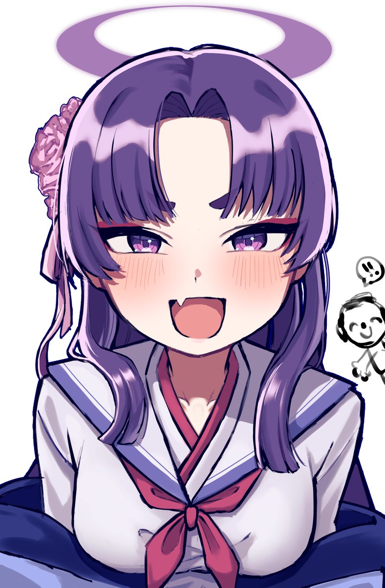 !, !!, 1boy, 1girl, :d, blue_archive, blush, breasts