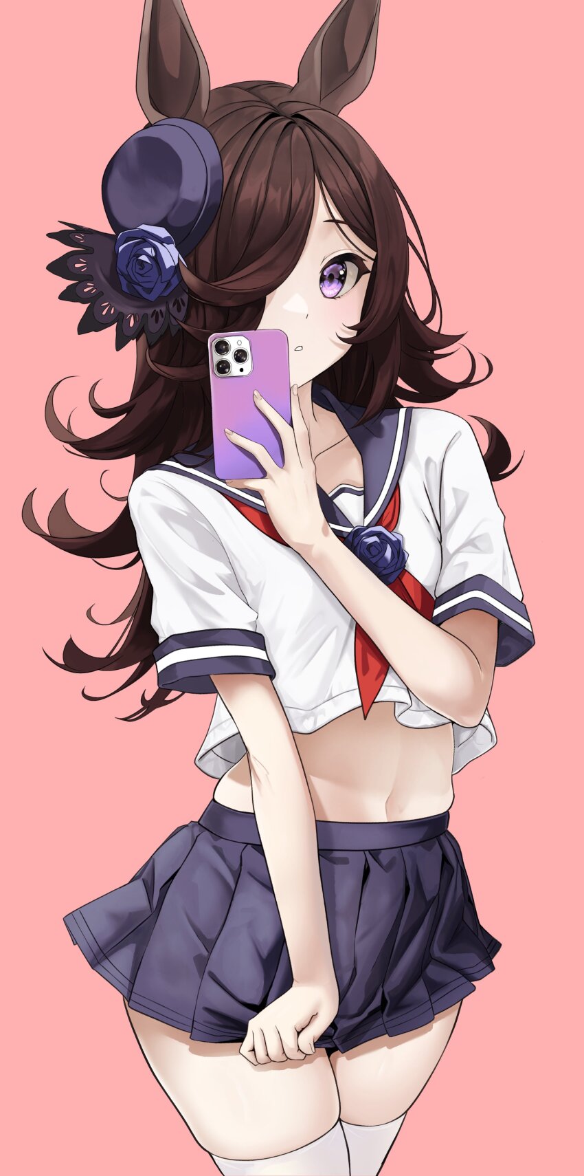 1girl, :o, absurdres, alternate_costume, animal_ears, blue_headwear, blue_sailor_collar, blue_skirt