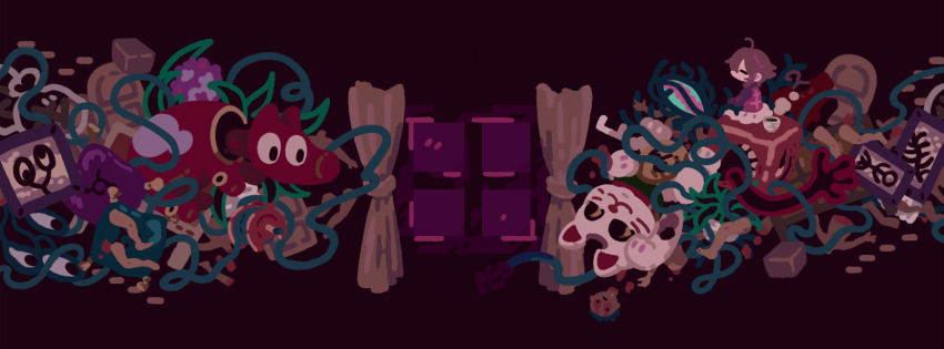 1girl, ahoge, akabeko, blood, blood_stain, brown_hair, closed_eyes, clothes_hanger