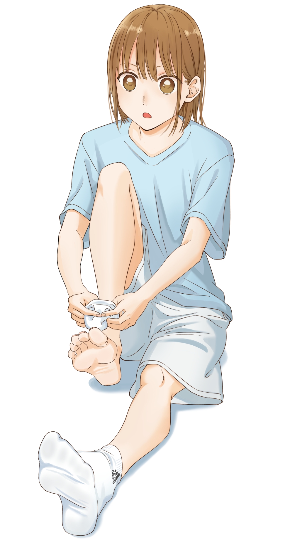 1girl, ao_no_hako, barefoot, brown_eyes, brown_hair, feet, highres, kano_chinatsu