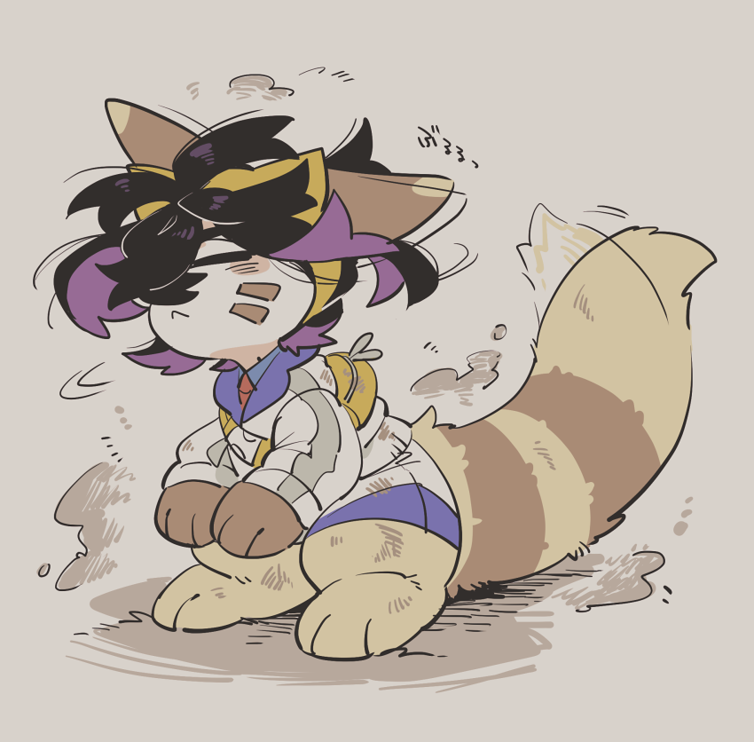 1boy, :<, ahoge, animal, animal_ears, animal_hands, bag, belt