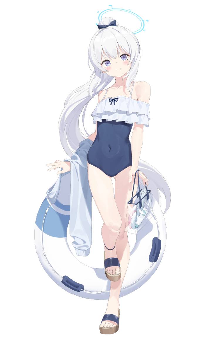 1girl, 2t_(vmyz7342), bag, bare_legs, bare_shoulders, blue_archive, blue_eyes, blue_halo