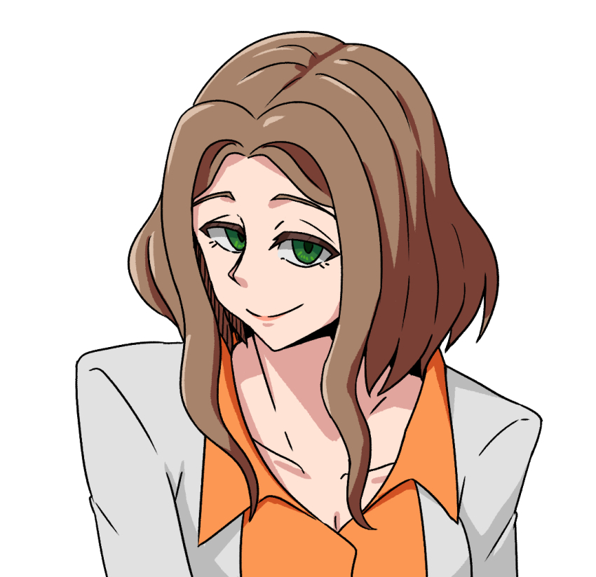 1girl, breasts, brown_hair, cleavage, engi_(animation_studio), gamera_(series), gamera_-rebirth-, green_eyes