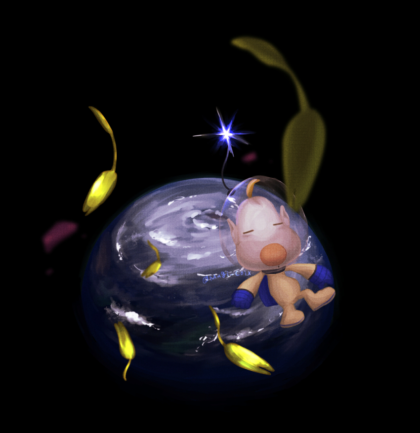 1boy, backpack, bag, large_nose, black_background, blonde_hair, blue_bag, blue_gloves