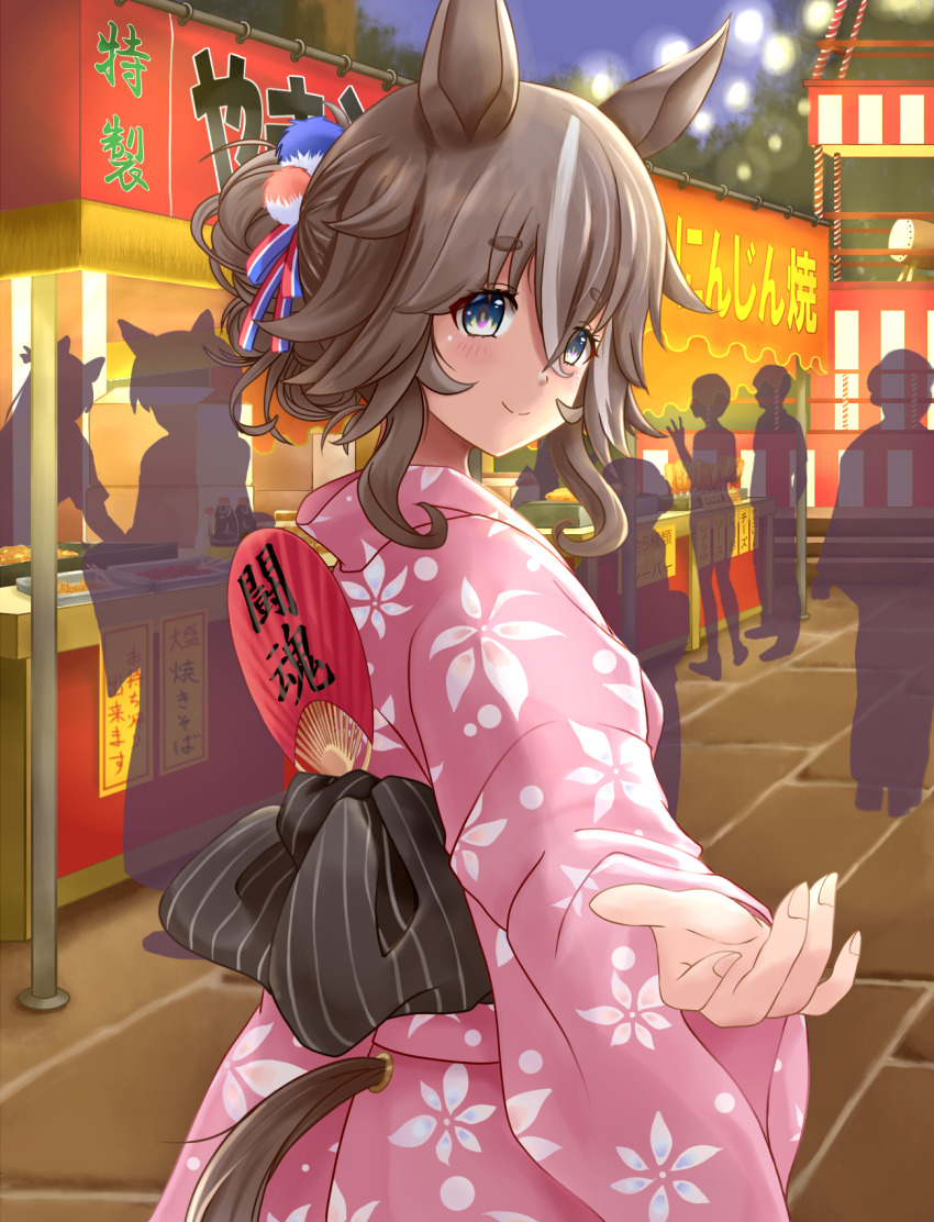 1girl, alternate_costume, alternate_hairstyle, animal_ears, blue_eyes, blurry, blurry_background, blush