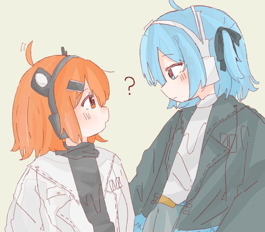 2girls, ?, a.i._voice, adachi_rei, ahoge, alternate_color, alternate_eye_color, alternate_hair_color