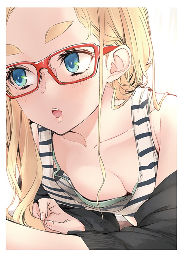 1girl, bare_shoulders, black_jacket, blonde_hair, blue_eyes, blush, breasts, camisole