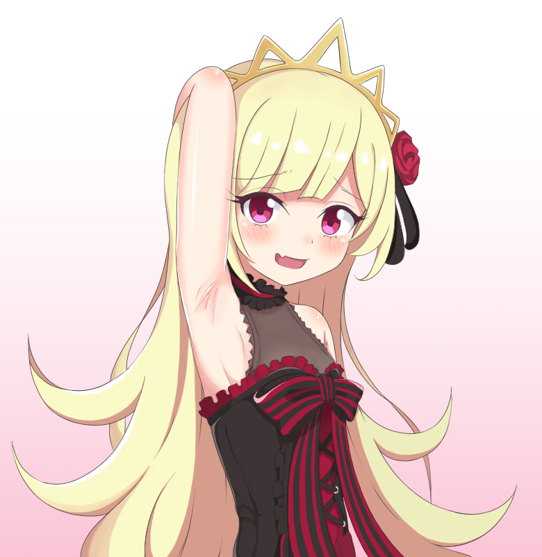 1girl, arm_at_side, arm_behind_head, arm_up, armpits, bare_arms, bare_shoulders, black_choker