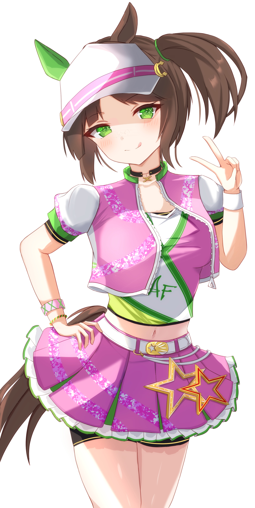 1girl, absurdres, animal_ears, armband, belt, belt_buckle, bike_shorts, bike_shorts_under_skirt