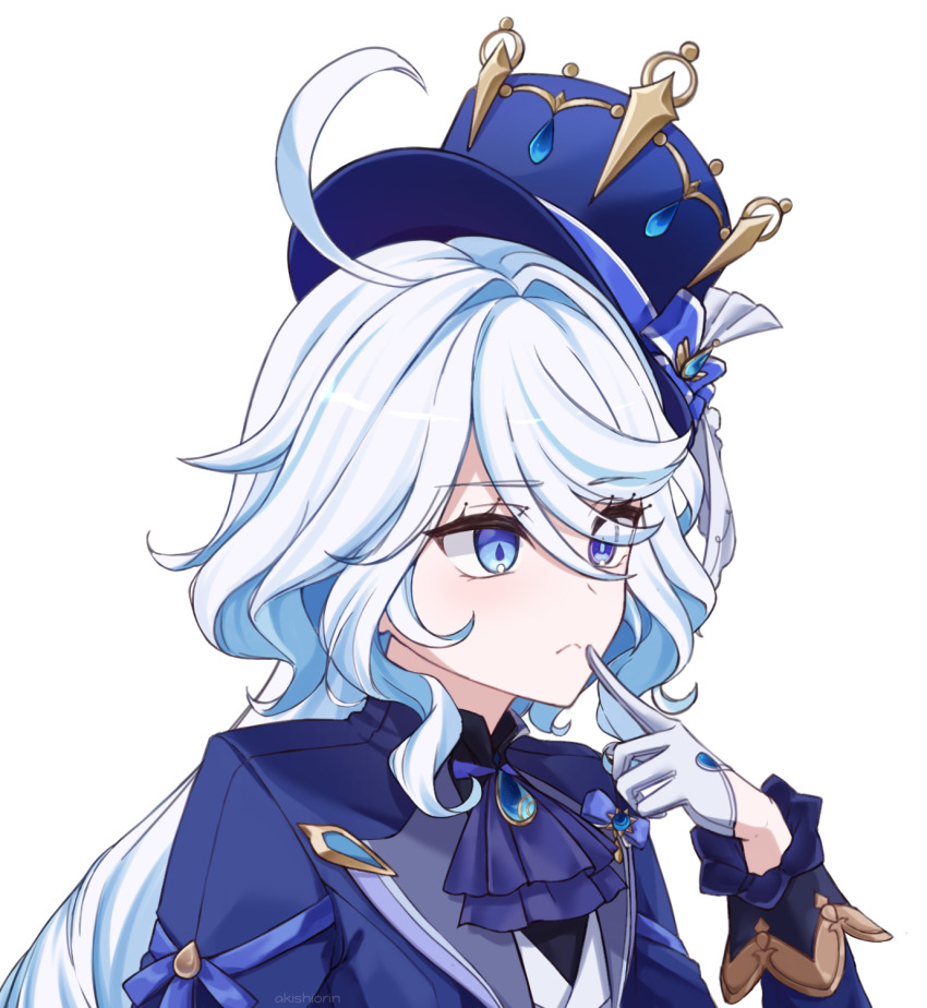 1girl, ahoge, akishiorin, ascot, blue_ascot, blue_eyes, blue_hat, blue_jacket