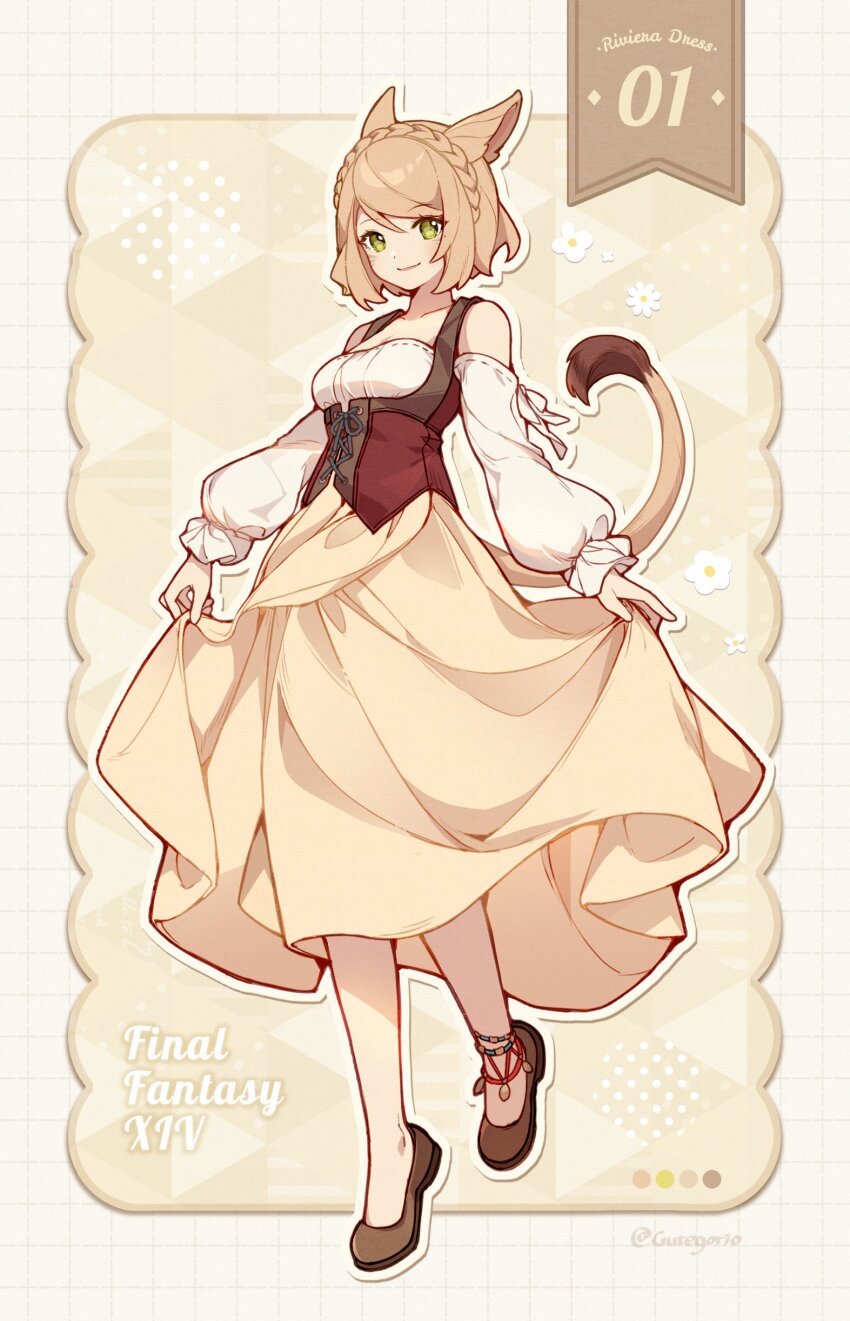 1girl, 9yuki, absurdres, animal_ears, braid, breasts, brown_footwear, brown_hair