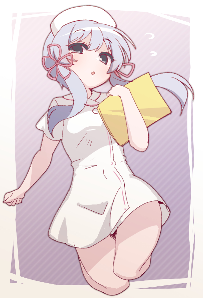 1girl, :o, alternate_costume, black_eyes, border, coeiroink, commentary_request, dress