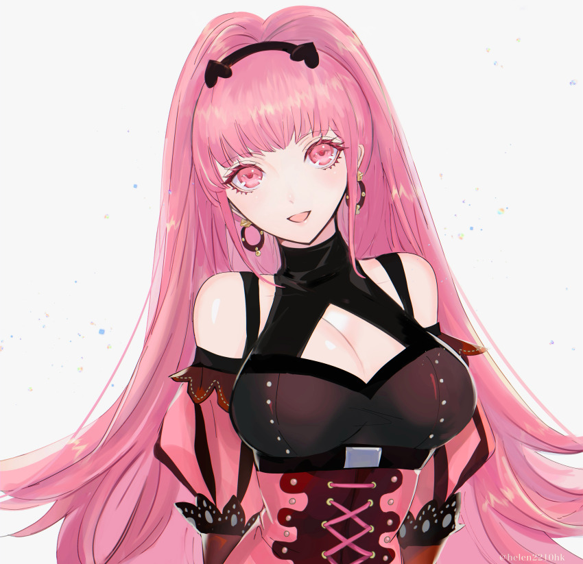 1girl, :d, absurdres, bare_shoulders, breasts, cleavage, cleavage_cutout, clothing_cutout