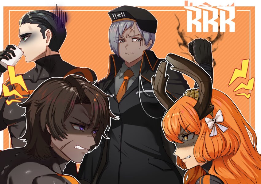 aiguillette, anger_vein, angry, antlers, asdf_(rokiru08), beret, black_bodysuit, black_coat