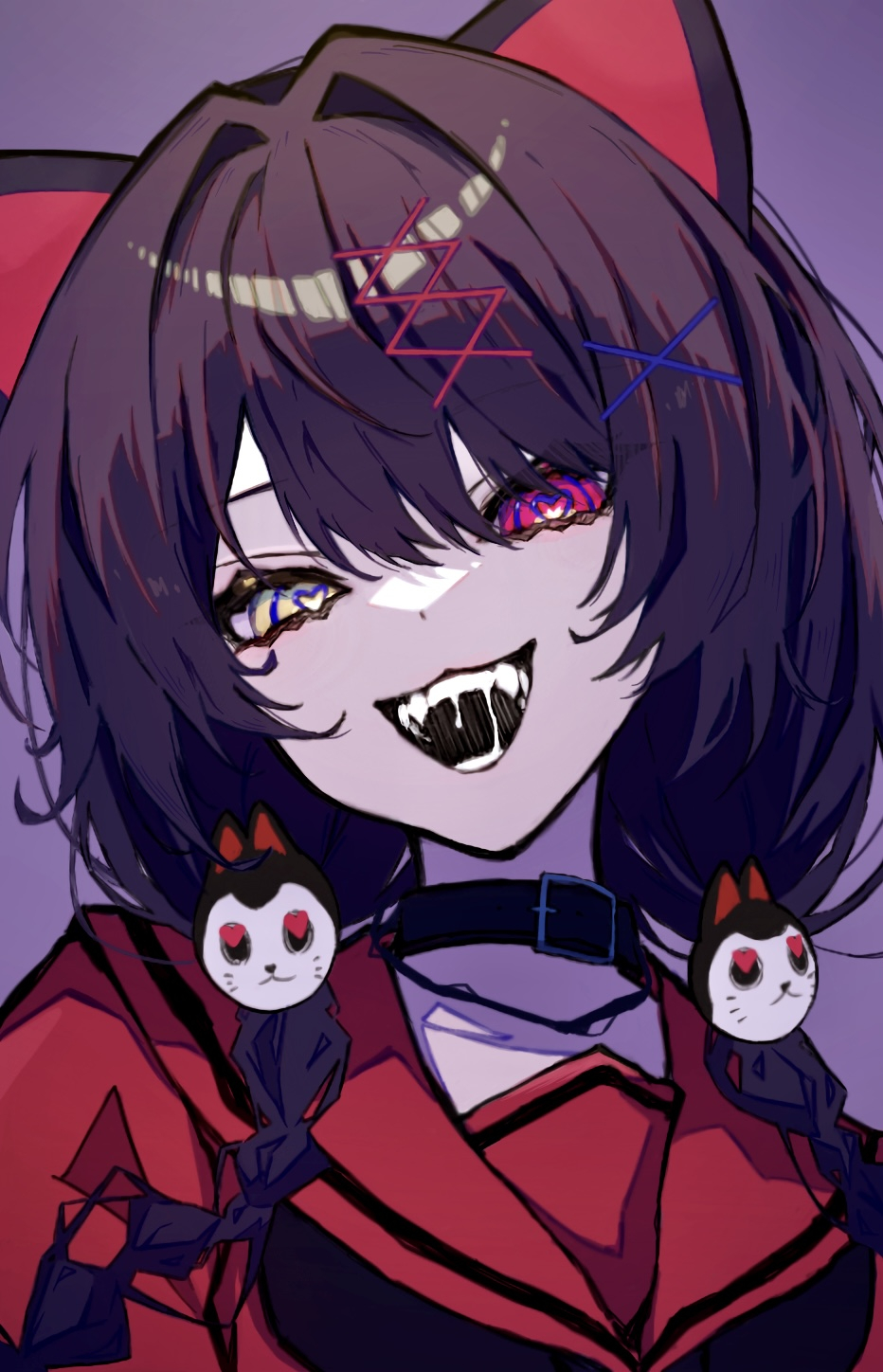 1girl, :d, animal_ears, black_collar, collar, dog_ears, dog_hair_ornament, hair_ornament