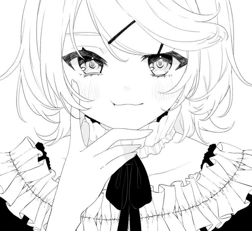 :3, :t, aomidori_(em_em37), black_dress, blush, cheek_squash, choker, collarbone
