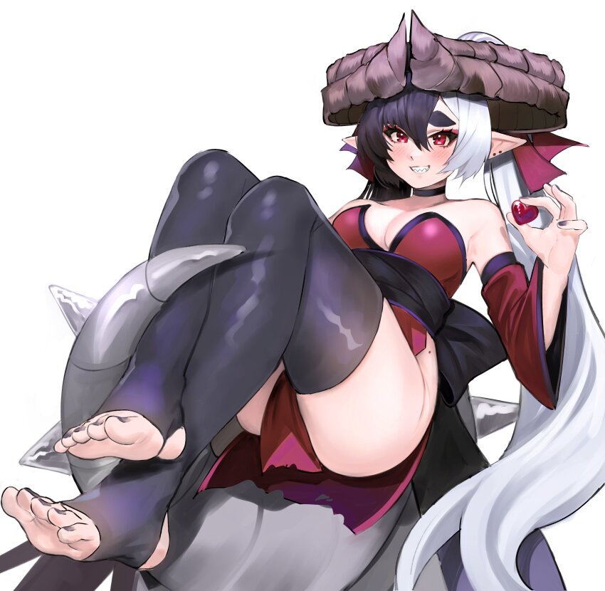 1girl, absurdres, ass, bare_shoulders, black_choker, black_hair, black_nails, black_thighhighs