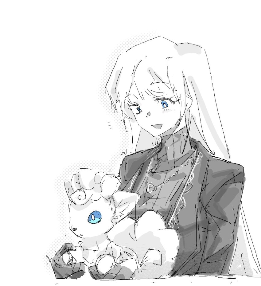 1girl, alolan_form, alolan_vulpix, angelica_(project_moon), black_jacket, black_sweater, gen_7_pokemon, highres