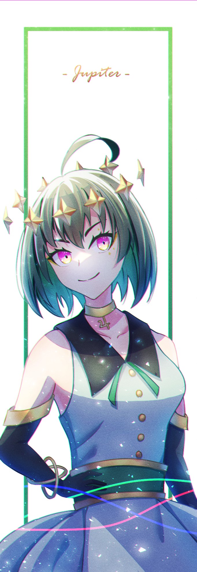 1girl, ahoge, black_gloves, black_hair, buttons, chibimaro1203, collar, dress