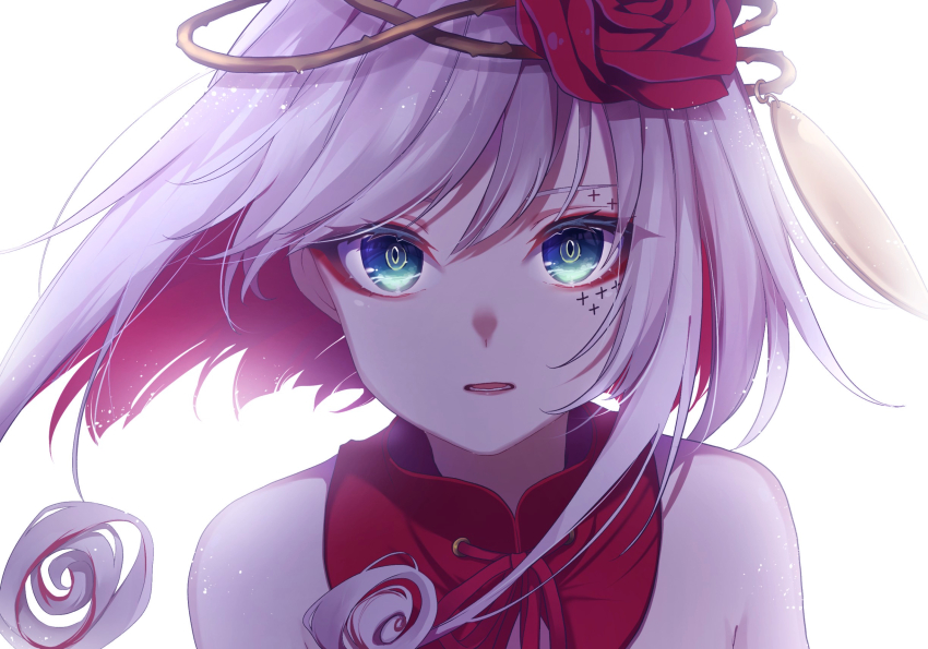 1girl, aomidori_(em_em37), blue_eyes, colored_inner_hair, cosette_schneider, crown_of_thorns, destiny_(takt_op.), dress