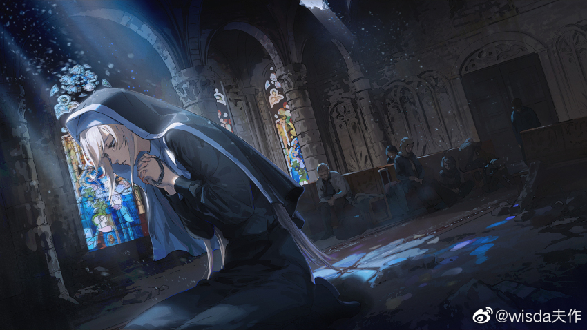 1girl, arch, beads, bianca_(npc)_(pgr), bianca_(pgr), black_footwear, black_robe, blonde_hair