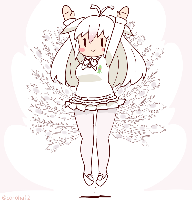 1girl, arms_up, bird_girl, bird_tail, bird_wings, bow, bowtie, coroha