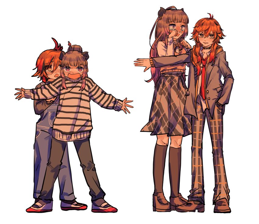 2girls, absurdres, age_progression, aged_down, amaotome, animal_ear_piercing, animal_ears, black_choker