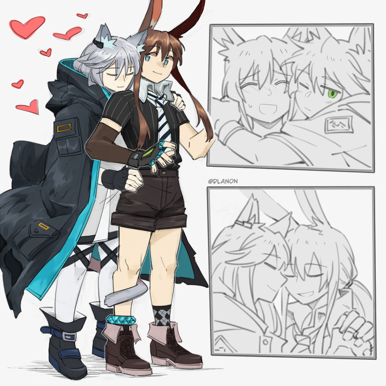 2girls, ^_^, amiya_(act_2)_(arknights), amiya_(act_ii)_(arknights), amiya_(arknights), animal_ears, argyle_clothes, argyle_socks