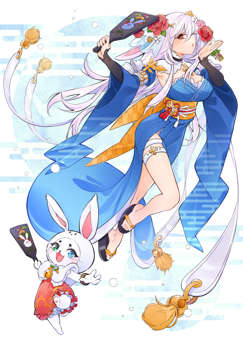 2girls, absurdres, adapted_costume, animal_ears, animal_hands, animal_hood, armpits, barefoot