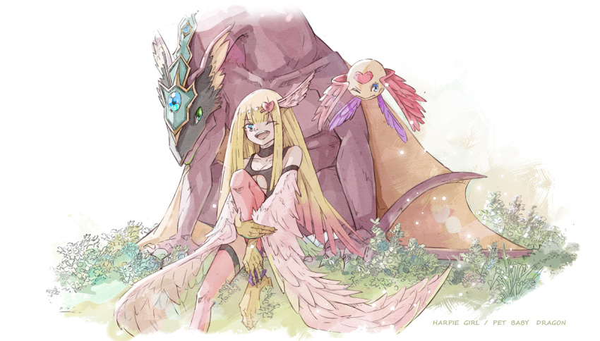 1girl, armored_animal, bare_shoulders, blonde_hair, blue_eyes, breasts, character_name, claws