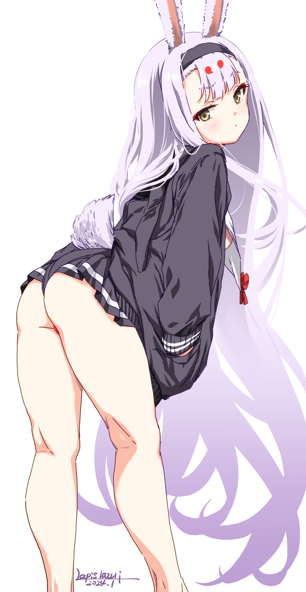 1girl, animal_ears, ass, azur_lane, bikini, bikini_bottom_only, black_jacket, black_skirt