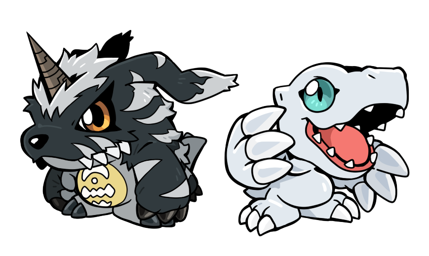 blue_eyes, digimon, digimon_(creature), gabumon_(black), horns, open_mouth, sharp_teeth, teeth