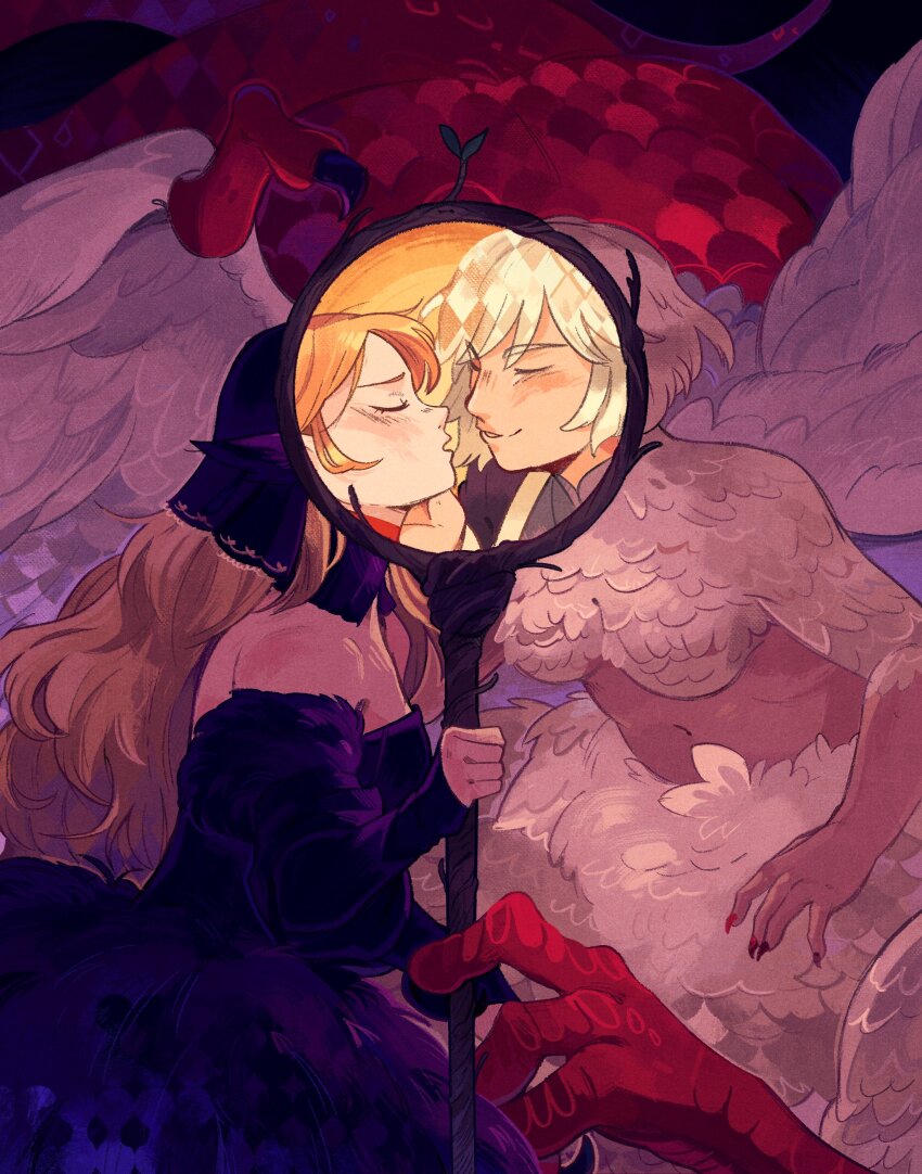 absurdres, blonde_hair, centauroid, chimera, dress, dungeon_meshi, elf, fake_horns