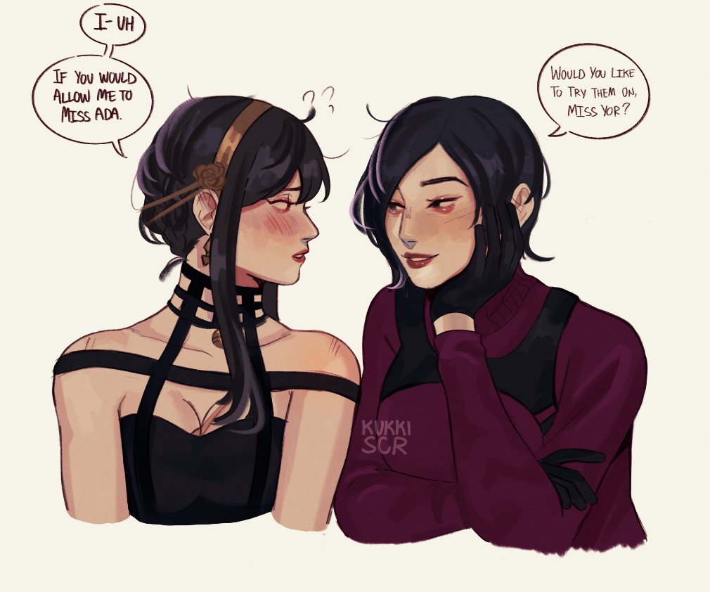 2girls, ada_wong, artist_name, artistic_error, black_hair, blush, breasts, cleavage