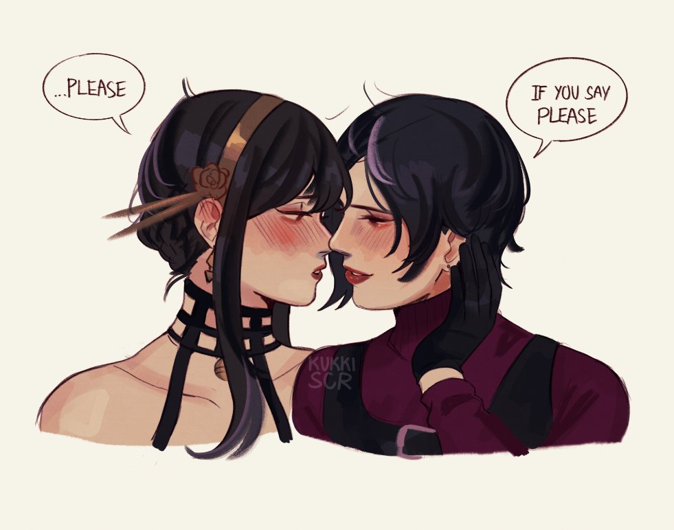 2girls, ada_wong, artist_name, black_hair, blush, crossover, english_text, gloves