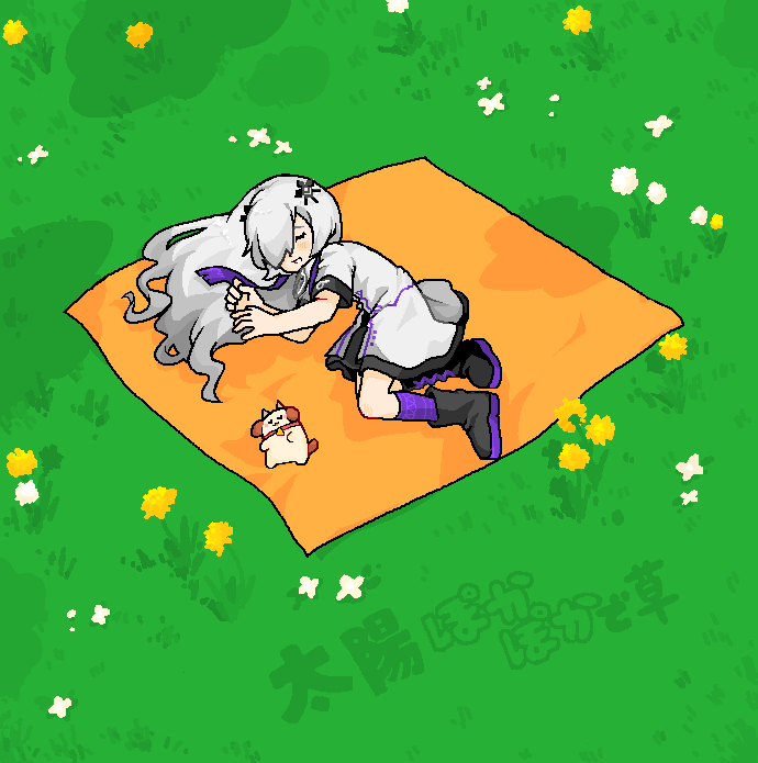 1girl, asymmetrical_footwear, black_boots, black_skirt, blush, boots, cevio, closed_eyes