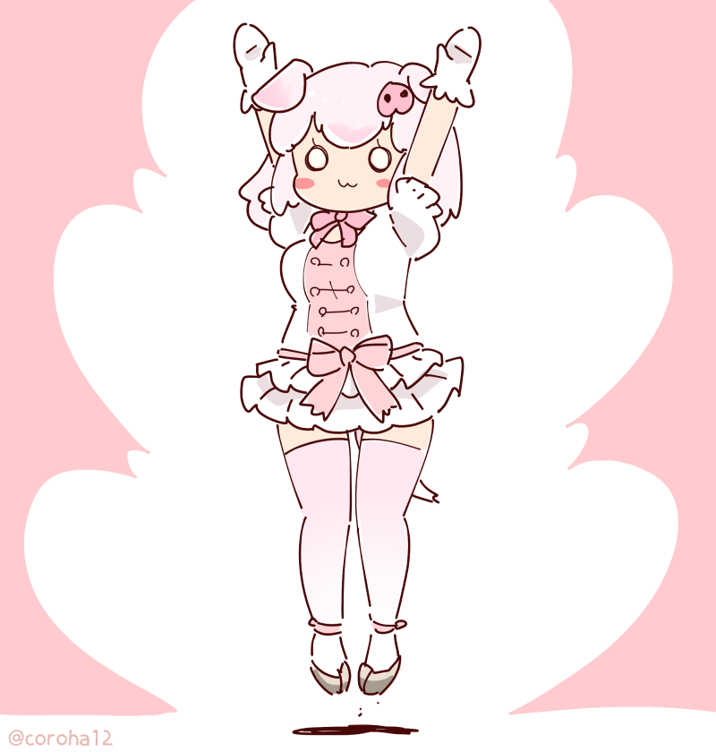 1girl, animal_ears, arms_up, bow, bowtie, coroha, dress, extra_ears