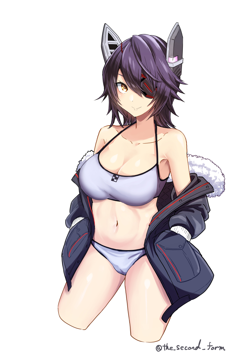1girl, absurdres, bikini, breasts, cropped_legs, eyepatch, floating_headgear, headgear