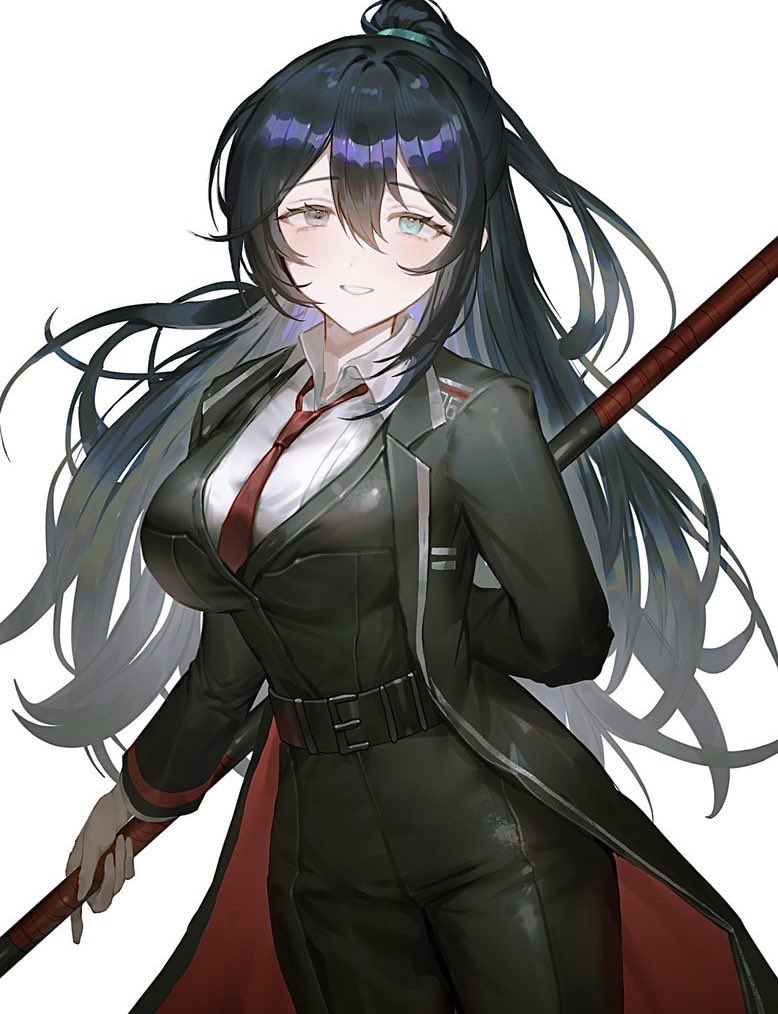 1girl, black_coat, black_hair, black_pants, black_vest, bonno_sasu, breasts, coat