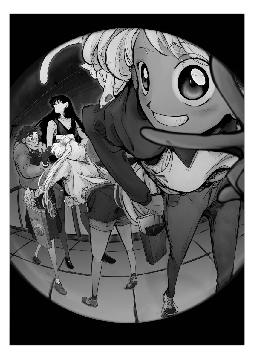 4girls, absurdres, aino_minako, artemis_(sailor_moon), bag, bent_over, bishoujo_senshi_sailor_moon, cat