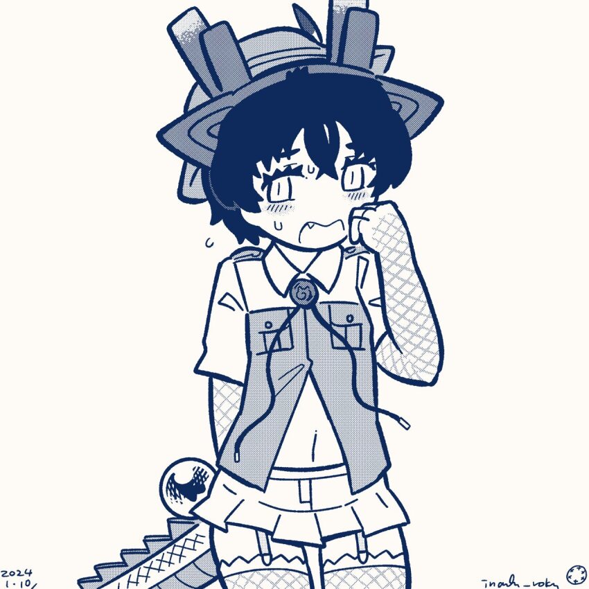 1boy, animal_ears, blush, captain_(kemono_friends), cosplay, crossdressing, crossdressing_(mtf), dragon_ears