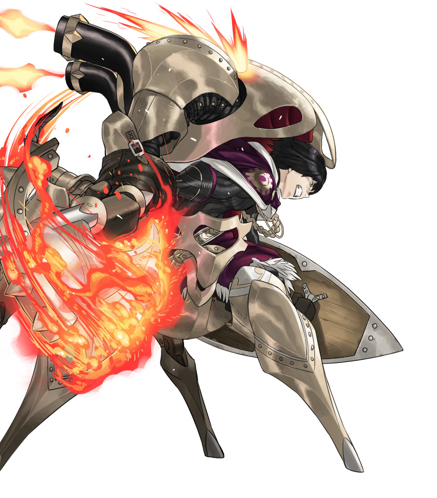 1boy, attack, axe, black_bodysuit, black_gloves, black_hair, blonde_hair, bodysuit