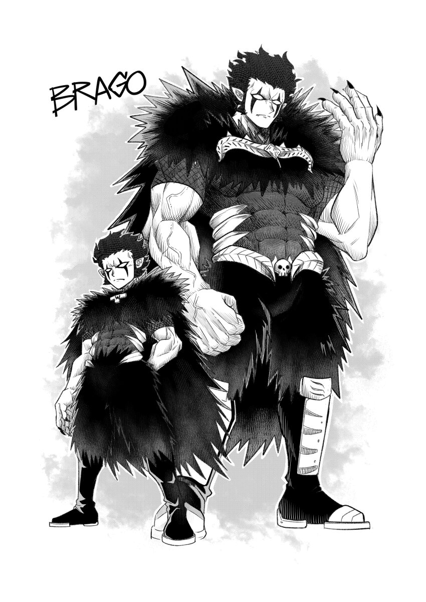 1boy, abs, absurdres, bara, biceps, black_hair, boots, brago_(konjiki_no_gash!!)