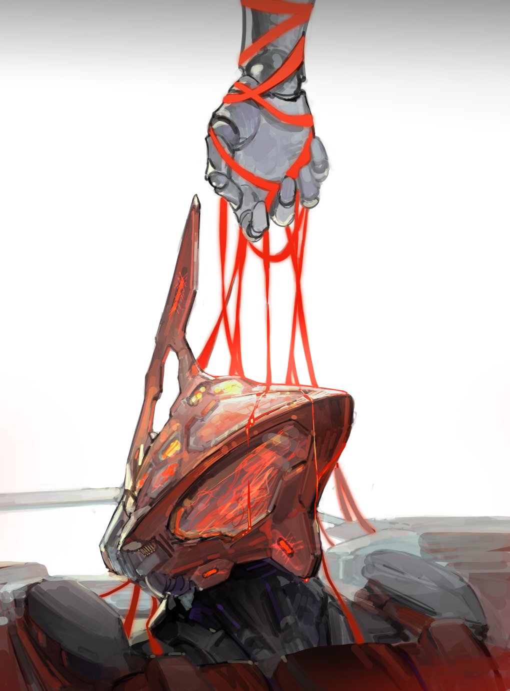 armored_core, armored_core_vi:_fires_of_rubicon, hal_826, highres, mecha, mecha_focus, mechanical_hands, no_humans, open_hand, riio, robot, science_fiction, simple_background, upper_body, white_background