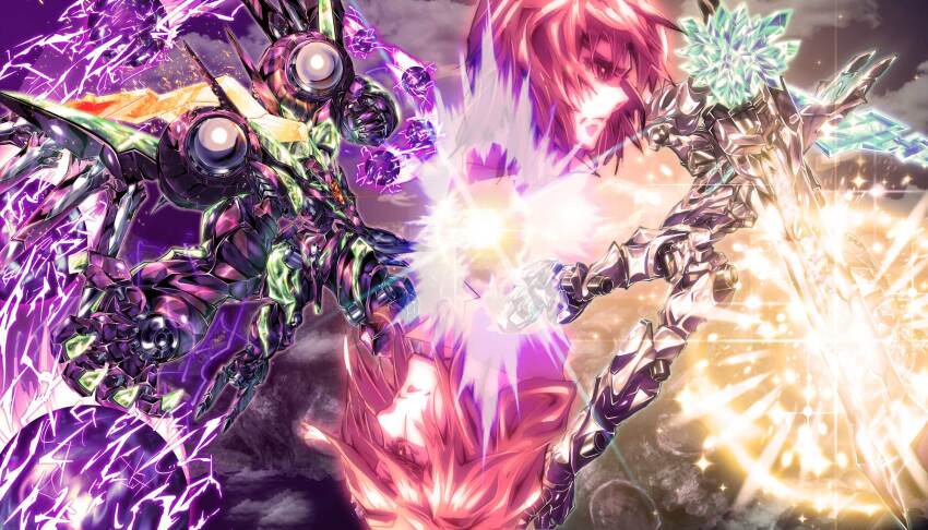 2boys, assault_visor, claws, cloud, crystal, energy_ball, floating, flying