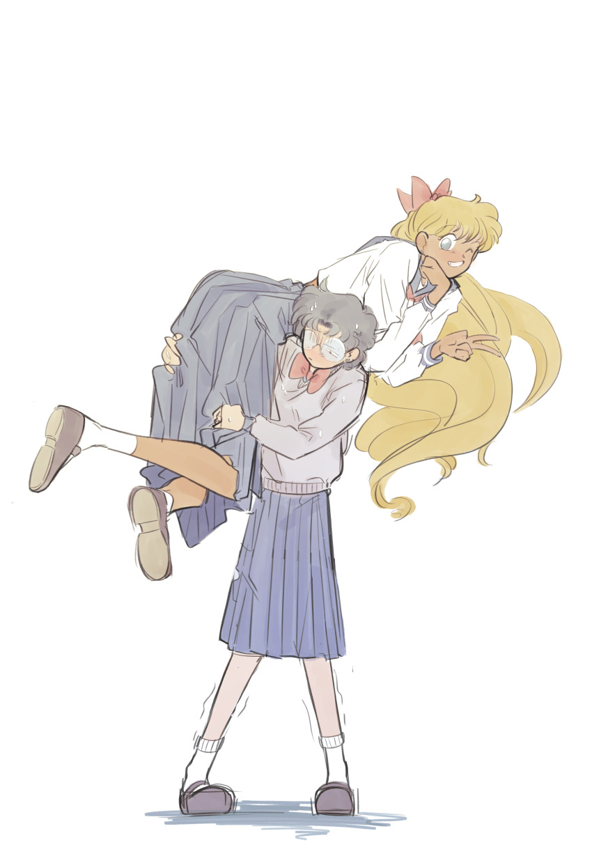 2girls, absurdres, aino_minako, ass, bishoujo_senshi_sailor_moon, blonde_hair, blue_skirt, bow