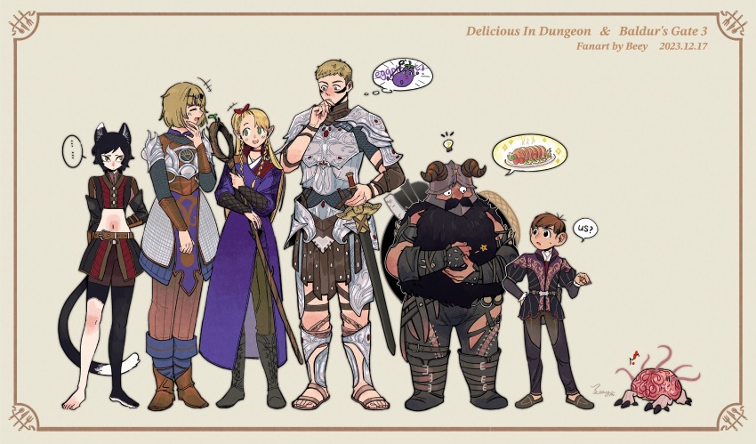 1other, 3boys, 3girls, abingbeey, absurdres, adapted_costume, animal_ears, armor