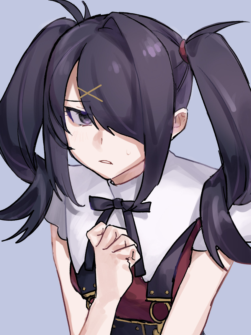 1girl, absurdres, ame-chan_(needy_girl_overdose), averting_eyes, black_hair, black_ribbon, collared_shirt, commentary_request