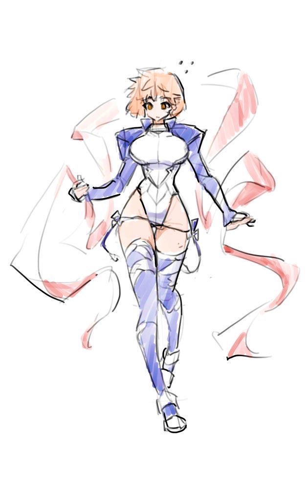 1girl, armored_leotard, blue_leotard, blue_thighhighs, breasts, caren_hortensia, caren_hortensia_(cosplay), collar