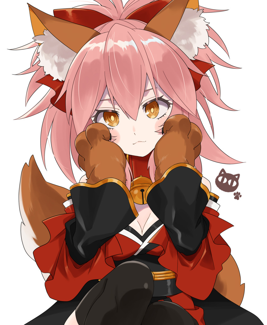 1girl, :3, absurdres, animal_ear_fluff, animal_ears, animal_hands, bell, blush_stickers
